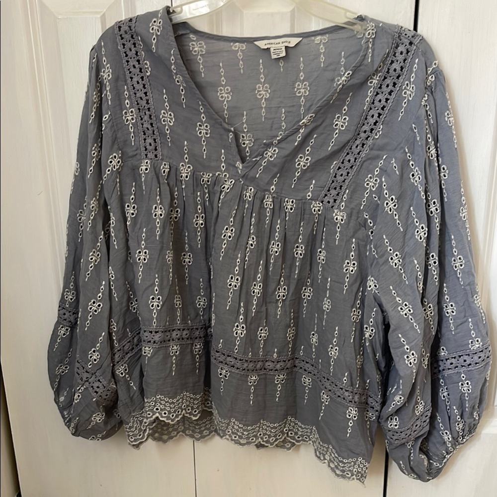 Multicolored Relaxed 3/4 Sleeve Ruffled Blouse